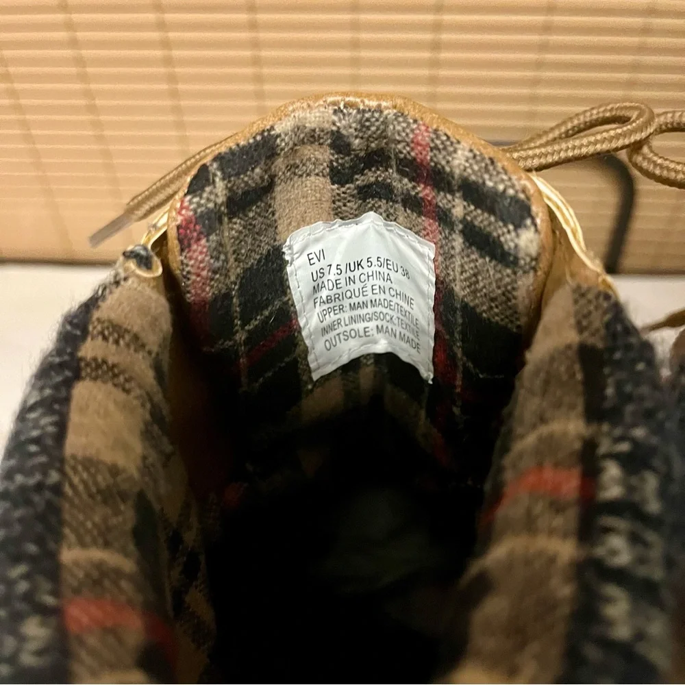 JustFab Navy/Tan Evi Knit Sock Liner Duck Boots - Picture 7 of 11